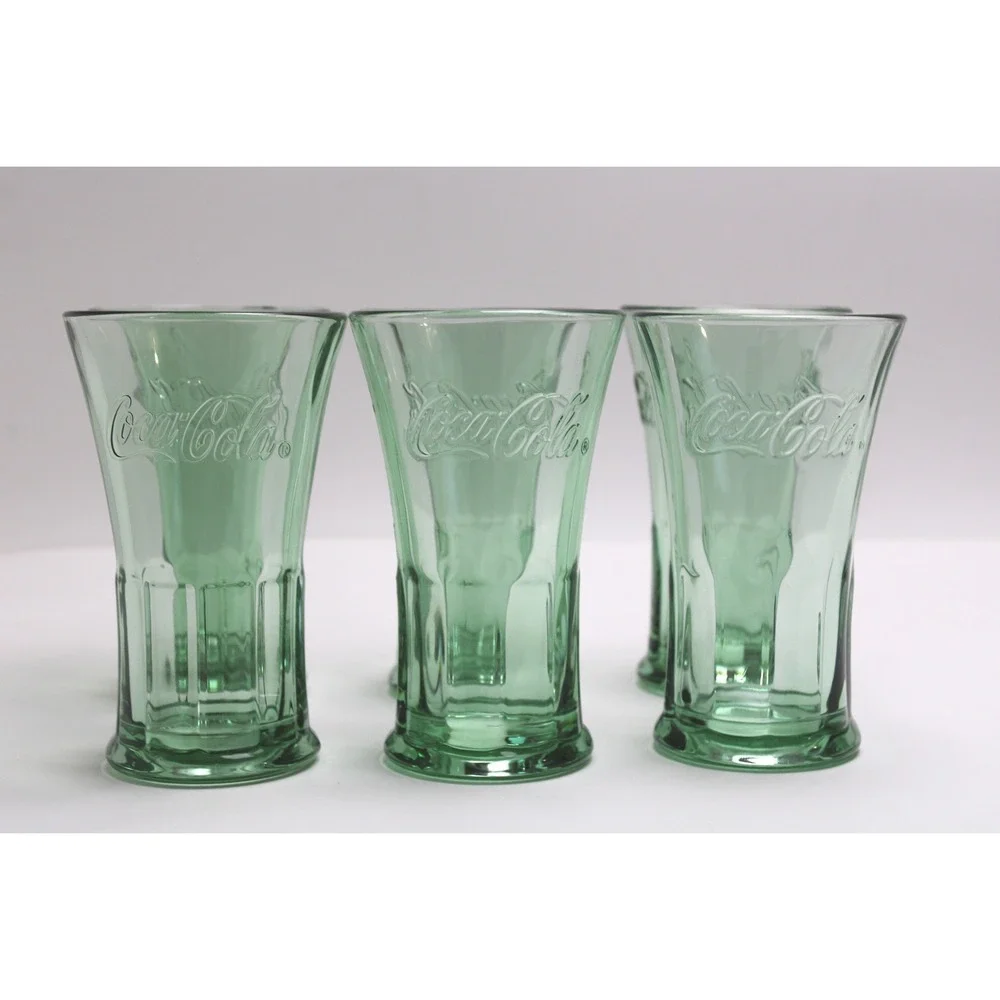 Vintage Coca-Cola Green‎ Glass Tumbler Set 6 Retro Collector Drinkware